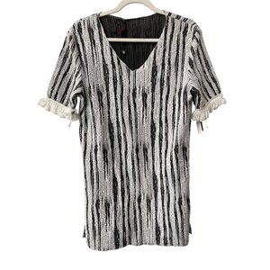 Vintage 90s Robert Kitchen Knit Stripe Fringe Dress Size Small Deadstock NEW